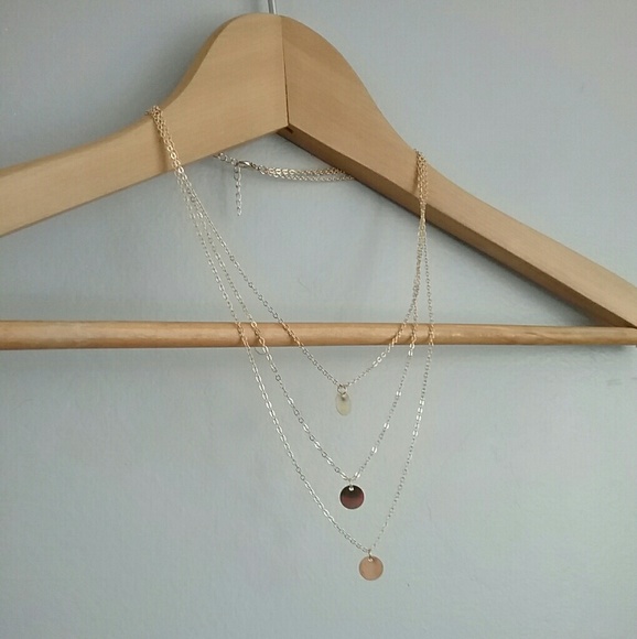 Gold Three Layer Disc Necklace - Picture 5 of 8